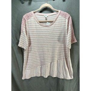 Westport Shirt Women Extra Large Pink Striped Short Sleeve Pullover Top Ladies.